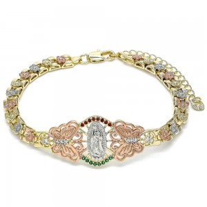Gold Filled Fancy Bracelet Guadalupe Design With White and Multicolor Crystal Polished Finish Tri Tone