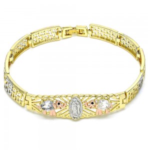 Gold Filled Fancy Bracelet Guadalupe and Elephant Design Polished Finish Tri Tone