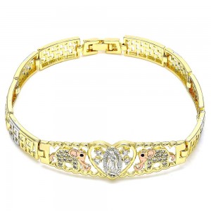 Gold Filled Fancy Bracelet Guadalupe and Elephant Design Polished Finish Tri Tone