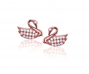 925 Sterling Silver Rose Gold Plated Round CZ Swan Stud Earring