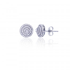 925 Sterling Silver Rhodium Pave Round CZ Multi Row Circle Stud Earring