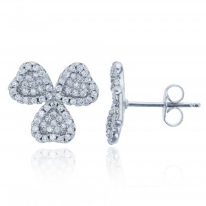 925 Sterling Silver Rhodium Three Leaf Clover Stud Earring