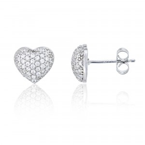 925 Sterling Silver Mocropave Puff Heart Stud Earring