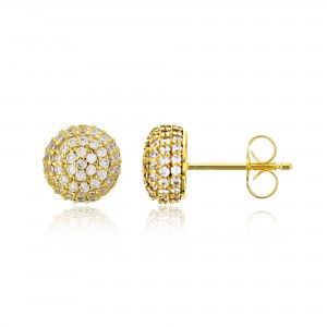 925 Sterling Silver Yellow Gold Plated Micropave Ball Stud Earring