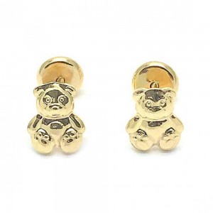 Gold Filled Stud Earring Teddy Bear Design Polished Finish Golden Tone