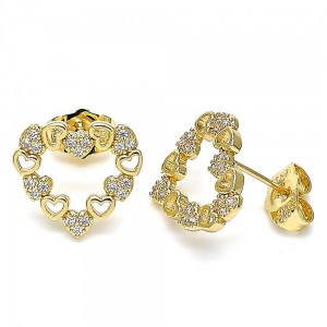 Gold Filled Heart Design Stud Earring With White Micro Pave Polished Finish Golden Tone