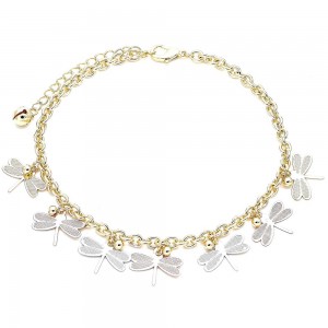 Gold Filled Charm Anklet Dragon-Fly and Ball Design Polished Finish Tri Tone