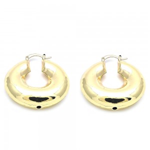 Gold Filled 40mm Medium Hoop Earrings Hollow Design Polished Finish Golden Tone