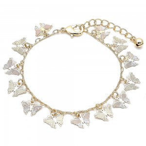 Gold Filled Charm Bracelet Butterfly Design Polished Finish Tri Tone
