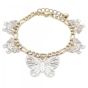 Gold Filled Charm Bracelet Butterfly Design Polished Finish Tri Tone