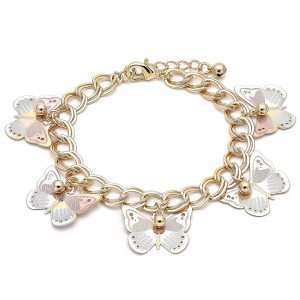 Gold Filled Charm Bracelet Butterfly Design Polished Finish Tri Tone