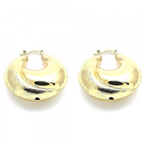 Gold Filled 35mm Medium Hoop Earrings Hollow Design Brushed Finish Golden Tone