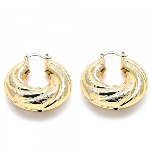 Gold Filled 40mm Medium Hoop Earrings Hollow Design Brushed Finish Golden Tone