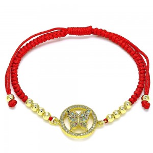 Gold Filled Adjustable Bolo Bracelet Butterfly and Ball Design With Multicolor Micro Pave Polished Finish Golden Tone