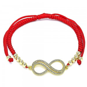 Gold Filled Adjustable Bolo Bracelet Infinity and Ball Design With Micro Pave Polished Finish Golden Tone