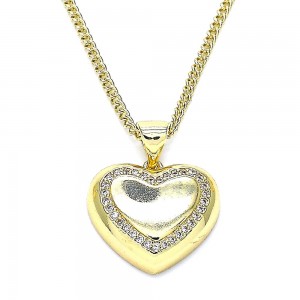 Gold Filled Pendant Necklace Heart Design With White Micro Pave Polished Finish Golden Tone