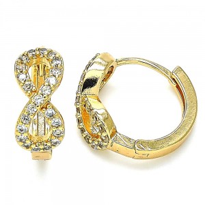 Gold Filled Huggie Hoop Infinite Design With White Micro Pave Polished Finish Golden Tone