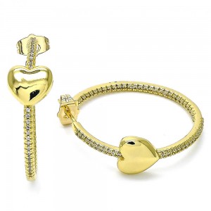 Gold Filled Stud Earring Heart Design With White Micro Pave Polished Finish Golden Tone