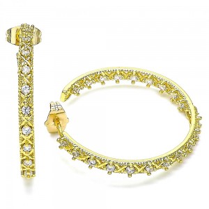 Gold Filled Stud Earrings Hugs and Kisses Design With White Cubic Zirconia Polished Finish Golden Tone