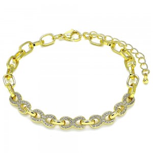 Gold Filled Fancy Bracelet Infinite and Paperclip Design With White Micro Pave Polished Finish Golden Tone