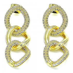 Gold Filled Long Earrings With White Micro Pave Polished Finish Golden Tone