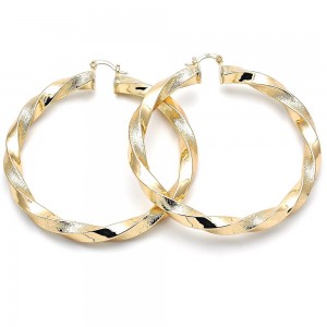 Gold Filled 70mm Twist Hollow Design Extra Large Hoop Earrings Matte Finish Golden Tone