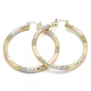 Gold Filled 4mmx50mm Large Hoop Diamond Cutting Finish Tri Tone
