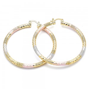 Gold Filled 60mm Large Hoop Earrings Diamond Cutting Finish Tri Tone