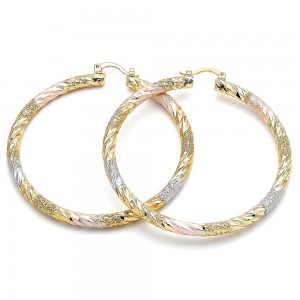 Gold Filled 60mm Large Hoop Earrings Polished Finish Tri Tone