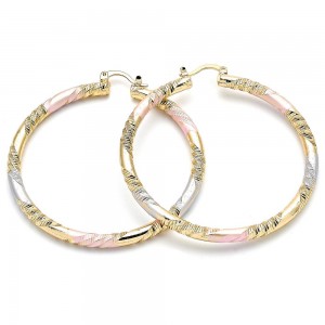 Gold Filled 60mm Large Hoop Earrings Diamond Cutting Finish Tri Tone