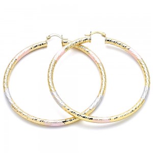 Gold Filled 70mm Extra Large Hoop Earrings Hollow Design Diamond Cutting Finish Tri Tone