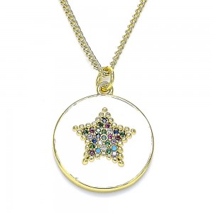 Gold Filled Pendant Necklace Star Design With Multicolor Micro Pave White Enamel Finish Golden Tone