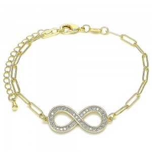 Gold Filled Fancy Bracelet Infinite and Paperclip Design With White Micro Pave Polished Finish Golden Tone