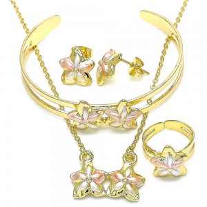 Gold Filled Necklace Bracelet Earring and Ring Flower Design Polished Finish Tri Tone
