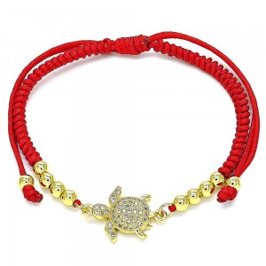 Gold Filled Adjustable Bolo Bracelet Turtle and Ball Design With White Micro Pave Polished Finish Golden Tone