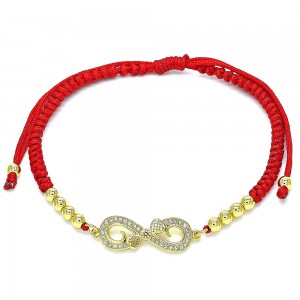Gold Filled Adjustable Bolo Bracelet Infinite and Heart Design With White Micro Pave Polished Finish Golden Tone