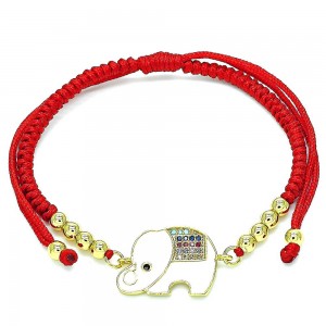 Gold Filled Adjustable Bolo Bracelet Elephant Design With Multicolor Micro Pave White Enamel Finish Golden Tone