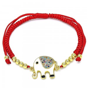 Gold Filled Adjustable Bolo Bracelet Elephant and Ball Design With Multicolor Micro Pave White Enamel Finish Golden Tone