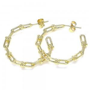 Gold Filled Stud Earring Paperclip Design Polished Finish Golden Tone