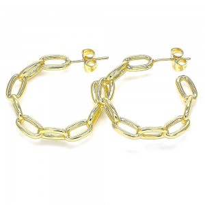 Gold Stud Earring Paperclip Design Polished Finish Golden Tone