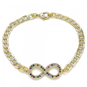 Gold Filled Fancy Bracelet Infinite Design With White Multicolor Micro Pave Polished Finish Golden Tone