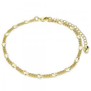 Gold Filled Basic Anklet Figaro Concave Design Polished Finish Golden Tone