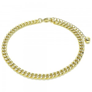 Gold Filled Basic Anklet Pave Cuban Design Polished Finish Golden Tone