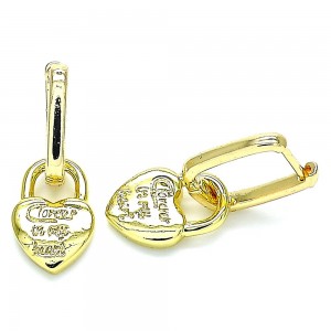 Gold Filled Huggies Hoop Lock and Heart Design  Polished Finish Golden Tone