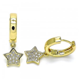 Gold Filled Huggies Hoop Star Design With White Micro Pave Polished Finish Golden Tone