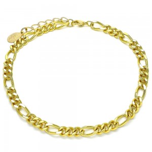 Gold Filled Basic Anklet Figaro Concave Design Polished Finish Golden Tone