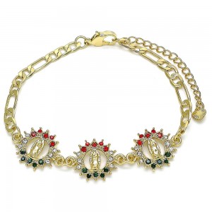 Gold Filled Fancy Bracelet Guadalupe Design With Multicolor Crystal Polished Finish Golden Tone
