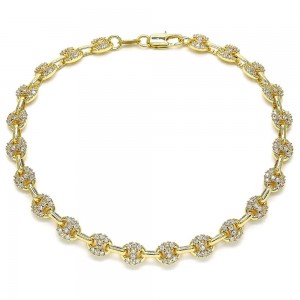 Gold Fill Fancy Anklet With White Micro Pave Polished Finish Golden Tone