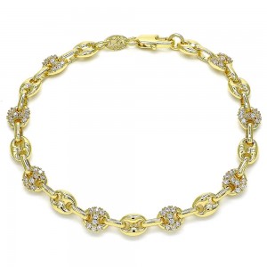 Gold Filled Fancy Bracelet Puff Mariner Design With White Micro Pave Polished Finish Golden Tone