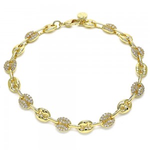 Gold Fill Fancy Anklet With White Micro Pave Polished Finish Golden Tone